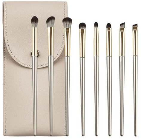 Yoezuo 8 Pezzi Pennelli per Occhi, Pennelli Make Up Set, Pennelli Trucco con Trousse in Pelle PU, Pennello per Ombretto, Pennello per Sopracciglia, Pennello per Eyeliner, Pennello per Sfumatura