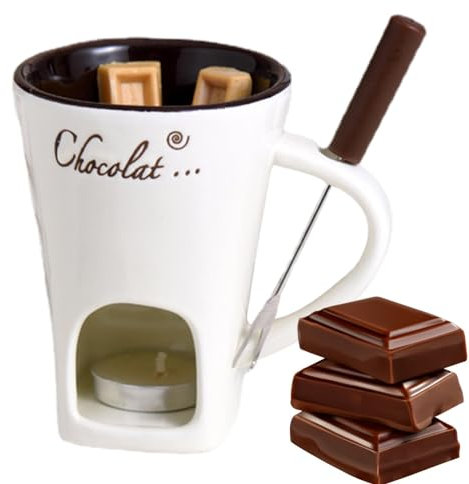 1/3 Schokoladen Fondue Becher – 130ml Keramik Schmelztopf Becher Mit Fondue Gabel, Teelicht Kerzen Schmelztopf | Persönlicher Fonduetopf, Mehrzweck Schmelzbechertopf, Fonduetopf Für Picknicks