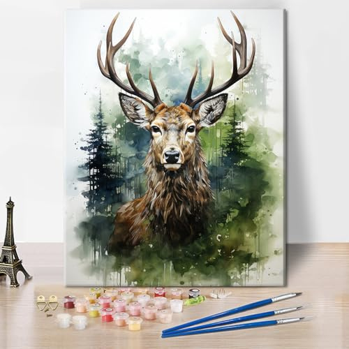 TISHIRON Digitale Malerei für Erwachsene Hirsch Aquarelle für Anfänger und Kinder Digital Zeichnung Kit für Erwachsene Acrylöl Malerei Digital Kunsthandwerk 16 x20
