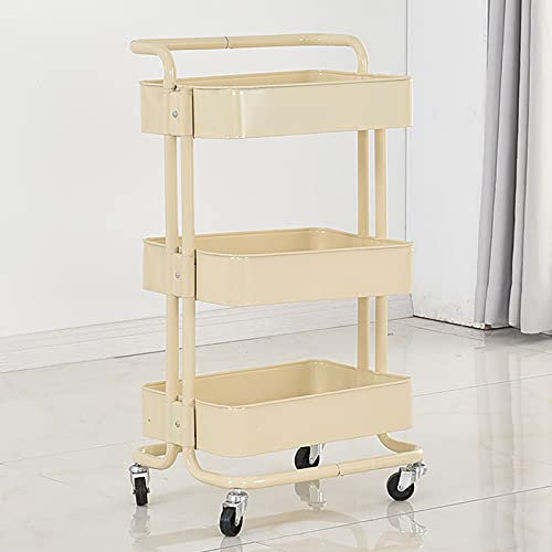 Suuim Rollender praktischer Trolley, Lagerregal aus Metall mit um 360° beweglichen Rollen für kleine Bücherregale in Küche, Wohnzimmer, Badezimmer (B) (A)