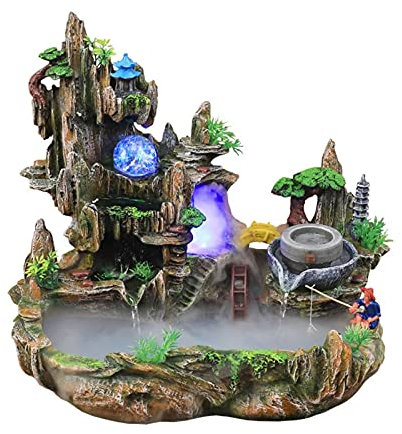 Fontana da interni Feng Shui Fontana d'acqua da tavolo - Fontana rocciosa con vista sulle montagne Circolazione dell'acqua Piccolo acquario Giardino Bonsai Ornamenti Feng Shui fortunati Home Fontana
