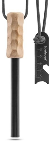 Überleben Ferro Rod brandstartare för överlevnad med multiverktyg brandstriker – 1/2 tum tjockt eldstål, 20 000 – vattentät flinta och stål camping eldstartare med trähandtag, snodd