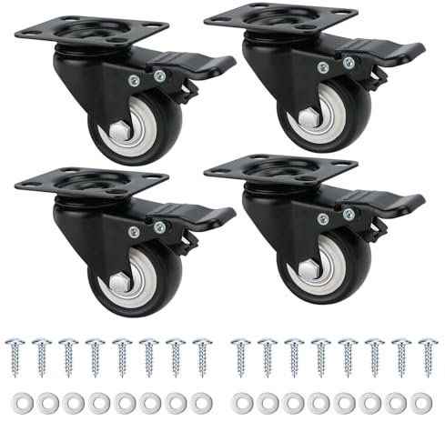 Heavy Duty Castor Wheels 50mm 360° Swivel Caster Wheels Set of 4, up to 240kg with 4 Safety Dual Brake + Screws, Transport Caster for Furniture, Trolleys, Workbenches, Cabinets