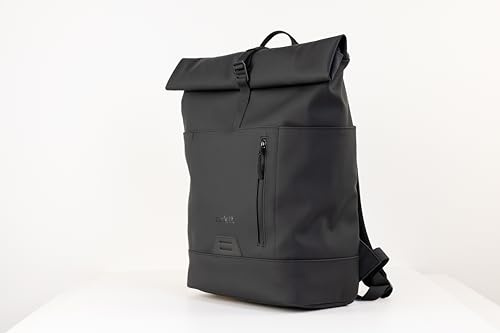 Carlett Urban Rucksack, Unisex-Stadt-Rucksack mit Rollverschluss, wasserabweisendem Material, verstellbarem Fassungsvermögen von 22 L bis 32 L und zahlreichen Taschen, Farbe Schwarz