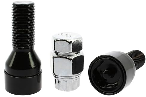 S SUMEX Juego de 4 Tornillos Antirrobo Premium de 12x1.25 L28 Acerados con Cabeza Rotativa Anti Mordazas con 2 Llave de Tulipa con 7 Puntas Redondas Color Negro