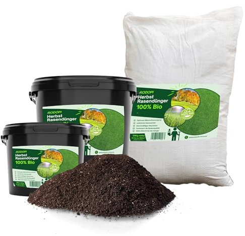 100% Pflanzlicher Bio Rasendünger Herbst 20kg - Kaliumreich, Staubarmes Granulat - Macht Rasen Winterfest, Moosfrei & Gesund - Ideal für Streuwagen, Herbstdünger für dichten, starken Rasen
