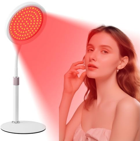 Luqixcey Infrared Lamp, 100 LED Red Light, 3 Wavelengths (660nm, 850nm, 940nm), Adjustable Timer & Brightness, Modern Design, Red, Metal, Plastic