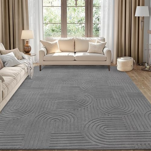 Enyhom Tapis Salon Moelleux 200 x 290 cm, Tapis Chambre Poil Courts avec Effet Haut-Bas Effet 3D, Haute Densité de Poils, Ne Perd Pas Ses Poils, Antidérapant Tapis Salle a Manger pour Interieur, Gris