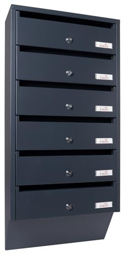 Profirst Cassetta delle lettere Maildrop 6 serratura a cilindro in acciaio antracite, 2 chiavi per 6 parti, con materiale di montaggio incluso