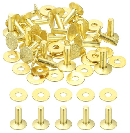 PATIKIL 11x4x12mm Rivets Et Rondelles En Cuir, 100 Ensembles Rivets Et Rondelles En Laiton Attaches Métalliques Pour Travail Du Cuir, Ceintures, Portefeuilles, Colliers, DIY Artisanat