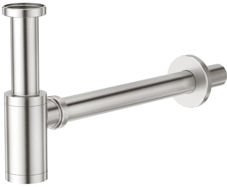 Faustina Sifón universal para lavabo, sifón tubular de 1 1/4 pulgadas, desagüe para lavabo, baño de acero inoxidable cepillado