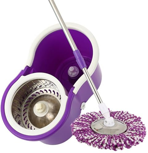 Juegos de trapeador y baldes, Juego de trapeador Giratorio y balde con Mango de Acero Inoxidable, balde de trapeador de Piso de Microfibra para Limpiar Pisos de Madera Dura, laminados y baldosas, B