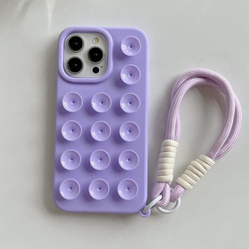 Yhsvie Custodia per iPhone 13 Pro Con Cinturino,Design Ventosa Custodia,Sottile Morbida Silicone TPU Bumper Case Resistente Agli Urti Antigraffio Cover-Viola