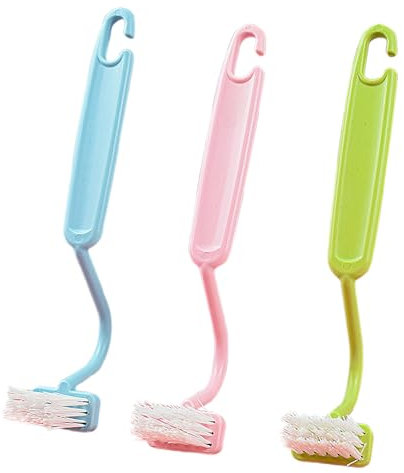 Pack of 3 Toilet Seat Brush, Toilet Brush with Rim Cleaning, Toilet Cleaning Brush, Portable Curved Toilet Brush, Toilet Rim Cleaner (Blue, Green, Pink)