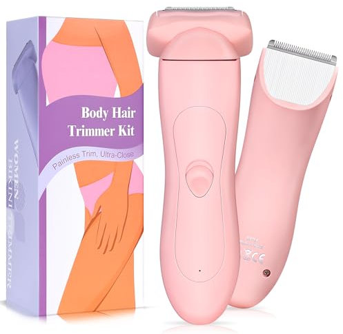 Electric Lady Bikini Trimmer for Women 2 in 1, Painless Razor Shaving kit, Personal Body Groomer for Pubic Hair, Ladies Intimate Trimmer for Body Legs Underarm, IPX7 Waterproof, Wet & Dry Use