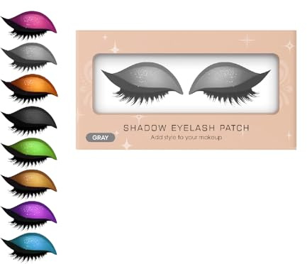 Patch fard à paupières et cils 2 en 1 - Autocollants de maquillage instantanés réutilisables avec faux cils et design 8 couleurs, application facile, look naturel/coloré (Gris)