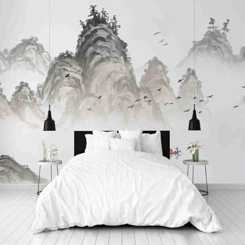 Dppyuxa Papier Peint Panoramique Salon Peinture à l'encre Montagne Papier Peint 3D Intissé Simple Paysage Décoration Murale Salle de Bain Interieur Imperméable pour Salon et Chambre 500x280 cm