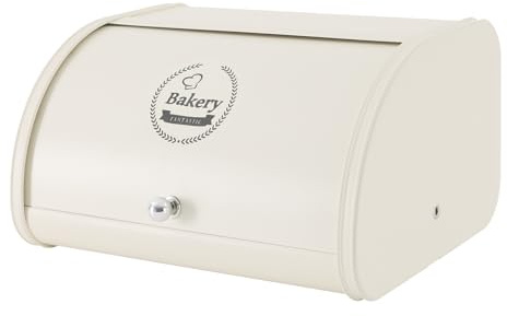 Kanbihao Panera de metal, caja de pan con tapa, para pan, panecillos y galletas, 30 x 26 x 17 cm (blanco)