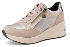 QUEEN HELENA Sneakers Alte con Zeppa Scarpe da Ginnastica con Zip Laterale Donna X33-29 Khaki 37