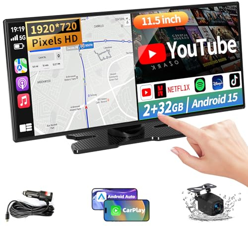 Largest 11.5 inch Wireless CarPlay Screen for Car,Built-in N-etflix/YouTube/TikTok and other apps,A-pple CarPlay & Android Auto screen with1080P Backup Camera/Navigation/Voice Control,for All Vehicles