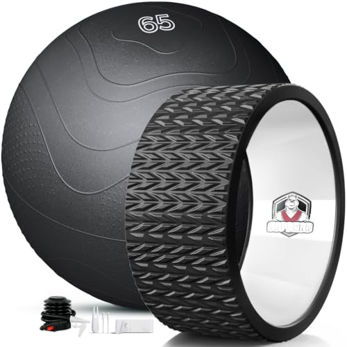 HAPBEAR Back Roller - Yoga Wheel Set with 26'' Exercise Ball – 12'' PP Inner Core Spine Alignment Tool for Back Pain Relief, Core Strength & Full-Body Workout, for Home Gym & Therapy – Pump Included
