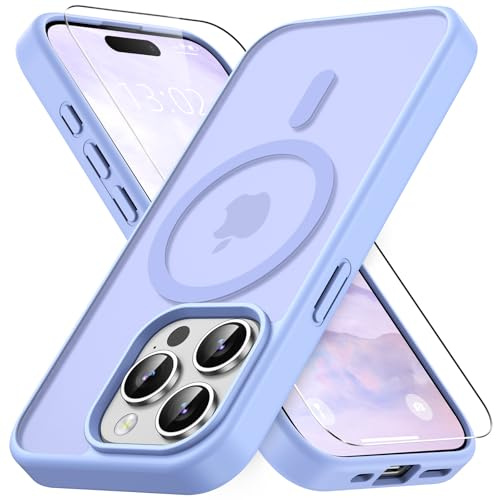 Vansdon Cover Magnetica per iPhone 15 Pro Max con 1 Pezzi Vetro Temperato | Viola chiaro, Compatibile con Magsafe, Protezione anticaduta di livello militare, Custodia Traslucida Opaca Sottile Antiurto