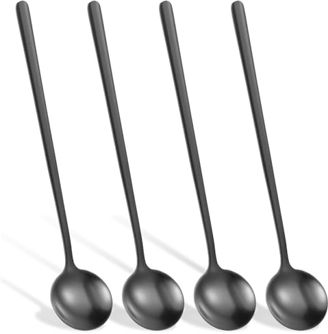 4 PCS 6.7 Inches Satin Black Stainless Steel Coffee Spoons, Dessert Spoon, Iced Tea Spoon, Espresso Spoons for Stirring with Long Handle, Matte Black SS304 Teaspoons for Coffee, Tea, Cake, Ice Cream