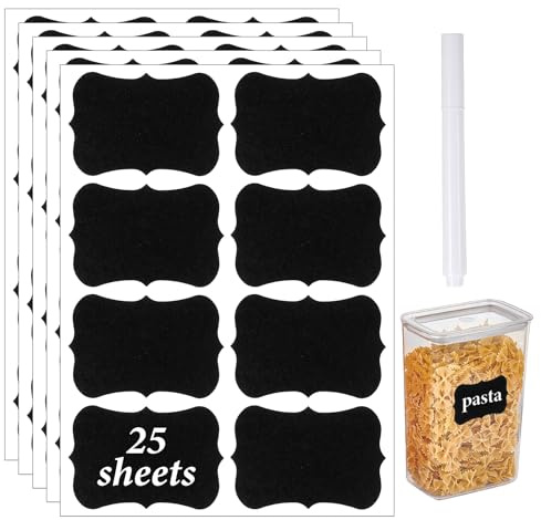 Qianyu 200 Pcs Waterproof Blackboard Stickers Erasable Blackboard Labels Chalkboard Labels with 1 Liquid Chalk Markers Pen for Jars Parties Decoration Craft Rooms Weddings Storage Organize