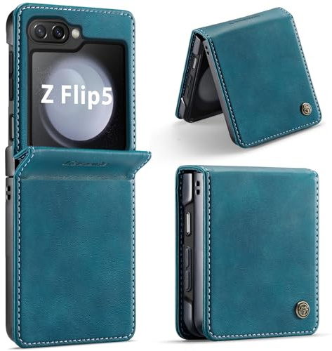 Lonjanfon Coque pour Samsung Galaxy Z Flip 5 5G,Premium Étui Housse Cuir[RFID Blocage][Etui à Rabat][Pochette de Portefeuille] Magnétique Flip Case Étui de Protection pour Galaxy Z Flip 5,Bleuvert