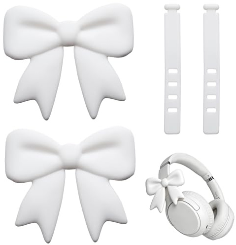 WEWAYSMILE Headphone Accessories Cute Decoration, White Bow, 2 Pcs | Silicone Adjustable Headset Accessories, for Universal Headphones Music Lovers Gamers Gift