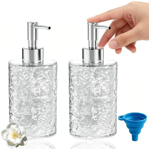 2 Stück 420ml Seifenspender Kunststoff Seifenspenderbad mit Trichter | Nachfüllbarer Pumpspender Wiederverwendbar Kunststoff Seifenspender Wellentextur für Küche Badezimmer Handseife Spülmittel
