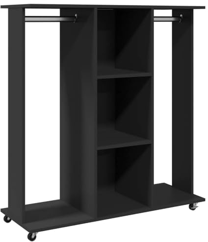 Solivagant Kleiderständer mit Rollen Schwarz 102x38x110 cm Holzwerkstoff, Haushaltsbedarf,Aufbewahrung Ordnungssysteme,Kleideraufbewahrung, 29.3 kg-848032