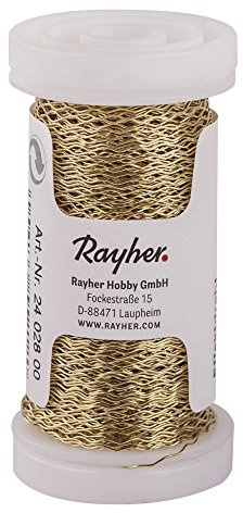 Rayher 2402800 Effektdraht, 0,25 mm ø, gold, Spule 60 m, feiner Messingdraht zum Basteln, Bindedraht, Wickeldraht, Schmuckdraht