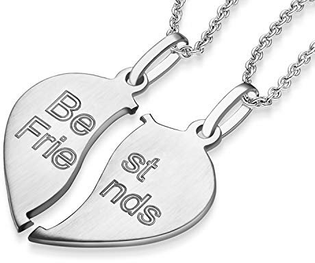 Liebesketten Freundschaftsketten Partnerketten Silber 925 Gravur Herzkette für Paare zwei Teile Love Kette teilbar Pärchen halb Hälfte trennbare zerbrochen zweiteilig doppelt zum Teilen FF78SS92545-0