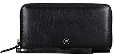 Maxwell Scott - Personalisierte Luxuriöse italienische Lederhandtasche mit Handgelenkriemen - Handgefertigt aus italienischen Vollnarbenhäuten - The Meleto Schwarz