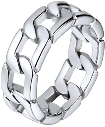 U7 Anillo Hombre Sólido Curb Cadena Anillo Cubano Enlace Banda Anillo 316L Acero Inoxidable Anillo Dedo Rock Rapper Anillos Moda Joyería Accesorio para Hombres Niños