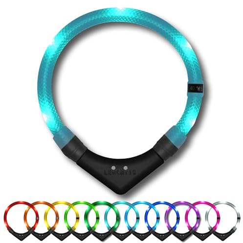 LEUCHTIE® Easy Charge Leuchthalsband Hund aufladbar, wasserdichtes LED Halsband, Leuchtband für Hunde 25 h Leuchtdauer, extrem hell, türkis Größe 45