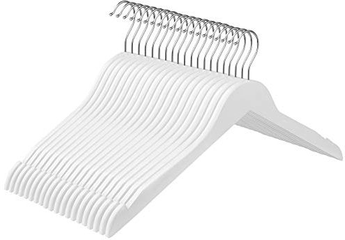 SONGMICS Kleiderbügel aus Holz, 20 Stück, Kleiderbügel mit Kerben, für Jacken, Mäntel, Anzüge, Hemden, 360° drehbarer Haken, rutschfest, Länge 44 cm, Weiß, CRW003WT20