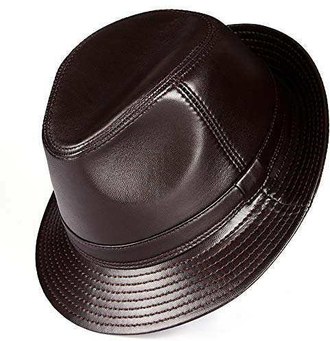 DongBao Leder Fedora Hüte Herren Jungen Winter Travellerhüte Outdoorhüte Hutklassiker,Vintage Lederhut Herren Fedora Rollbar Panama Gangster Jazz Hüte