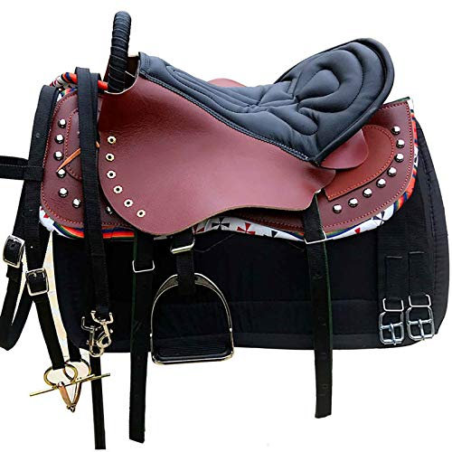 HEWXWX 2020 Pferdesattel, Vielseitigkeitssattel,8 PCS Premium Leder-Reitausrüstung,geeignet für große Reitturniere und Unterricht,A