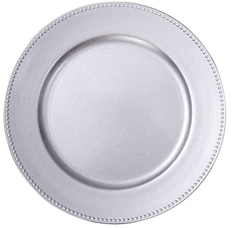 MAONAME Silver Charger Plates Set of 12, Round Chargers with Beaded Rim