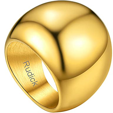 GoldChic Klassischer Glänzender konvexer Ring aus 316L Edelstahl in Breite 8.8mm/16mm/23.5mm Einfache stapelbare Bandring mit Strass Sterne Schmal Memorial Damen Ring Ringgröße 54.4（17.3）-67.2（21.4） in Silber/Gold/Schwarz