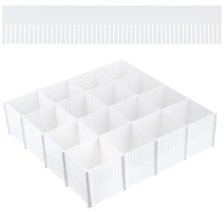 GesangF 20PCS DIY Plastic Grid Drawer Dividers, Large Adjustable Drawer Storage Organizer (38cmx7cm) for Clutter Kitchen Cutlery Dresser Makeup Tools Socks Can Help Tidy Office Desk Clinic Bedroom