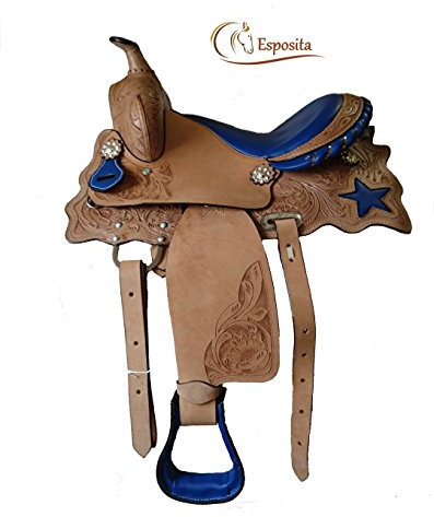 Esposita Westernsattel Prince für Pony und Shetty echtes Leder in Blau 10