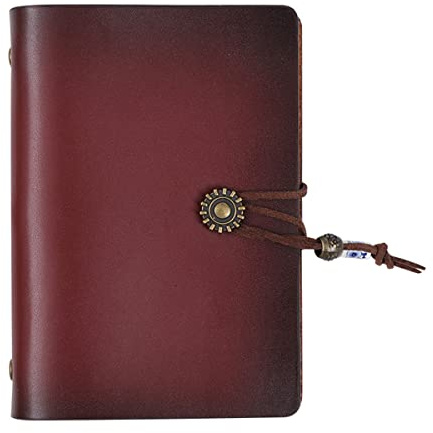 Jalach Mini Notizbuch für unterwegs, klein Reisetagebuch aus Leder, A7 Ringbuch nachfüllbar Blankoblätter mit Lineal Binder Tasche (Rotbraun)