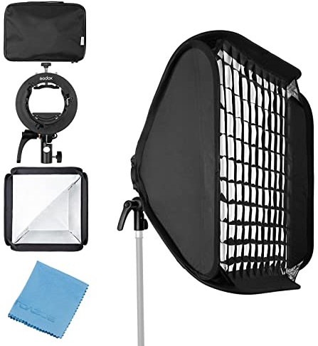 Godox 32 x 32 pulgadas, 80 x 80 cm, caja de luz de tira de rejilla con soporte Speedlite S2 tipo S para Godox V1 Series, AD200Pro, AD200, AD400Pro, V860II, TT350 Series Flash Speedlites