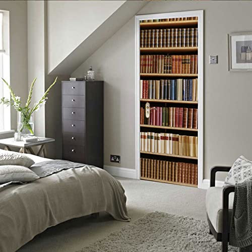 A.Monamour Türtapete Selbstklebend Türfolie Türposter 3D Alte Bücher Auf Holzregal Bücherregal Hintergrund Vinyl Folie Türdeko Tapete Wandbild Türaufkleber Türtattoo 85 x 215 cm