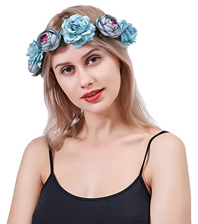 Blumenkrone Damen Blumen Haarschmuck mit Schleifenband Blumenstirnband Boho Blumenkranz Rose Kopfschmuck Mädchen Haarkranz Braut Brautjungfer Haarband Floral Kopfband Hochzeit Halloween Festival