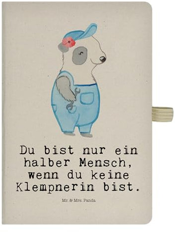 Mr. & Mrs. Panda DIN A6 Baumwoll Notizbuch Klempnerin Herz - Geschenk, Notizblock, Kollege, Installateurin, Rente, Arbeitskollege,