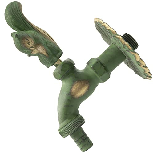 AERZETIX - C62135 - Cannella di parete rubinetto del lavandino 1/2'' Scoiattolo con maniglia decorativo retrò antico - fontana bagno vintage giardino - in ottone invecchiato verde